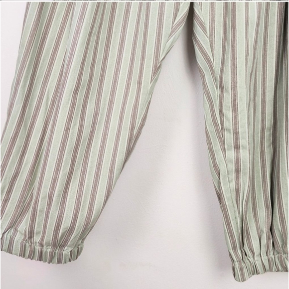 Free People Ellie Green Brown Striped Harem Pants Joggers Wide-Leg L New - Picture 5 of 9